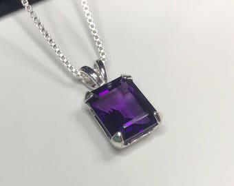 Gorgeous 5.5ct Royal Purple Amethyst Necklace Sterling Silver Trending Jewelry Gift Wife Mother Emerald Cut Amethyst February Birthstone