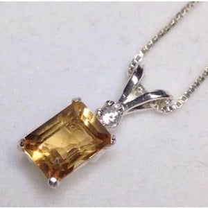 BEAUTIFUL 3.6ct Emerald Cut Citrine & White Sapphire Sterling Silver Pendant Necklace Jewelry Trends and Trending Gemstones