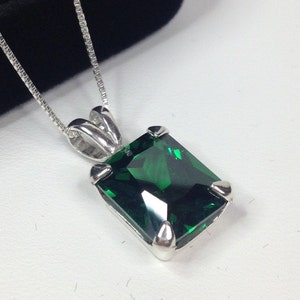 Beautiful 5ct Emerald Cut Emerald & Sterling Silver Pendant Necklace Jewelry Gifts Trending May Birthstone Holiday Mom Wife Fiance Sister