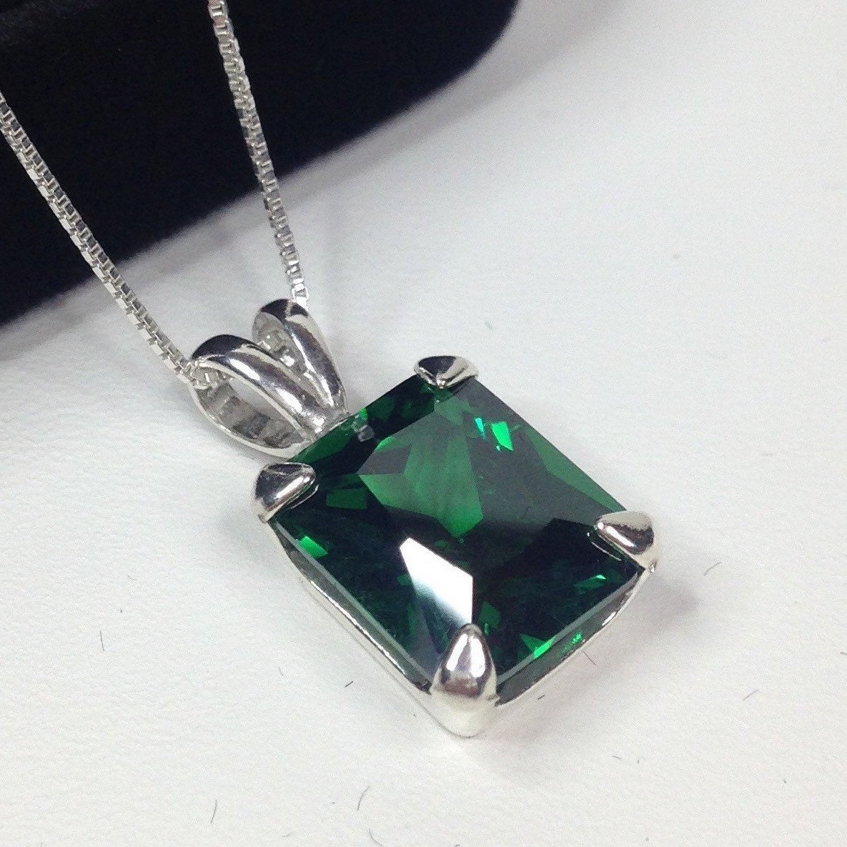 Emerald Cut Emerald Sterling Silver Pendant Necklace - May