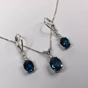 Beautiful 5.3ctw London Blue Topaz Necklace & Earrings Set 14k Gold or Sterling with White Sapphire Accents Jewelry Gifts Bridal Mom Fiance