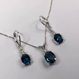 Beautiful 5.3ctw London Blue Topaz Necklace & Earrings Set in Sterling with White Sapphire Accents Jewelry Gifts Bridal
