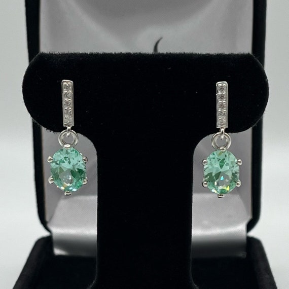 4ct Oval Cut Ice Green Spinel Earrings in Sterling Silver Bridal Jewelry Gift