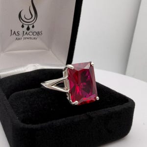 8ct Emerald Cut Lab Ruby Ring Heirloom Quality Jewelry Gift July Birthstone