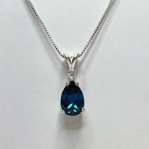 BEAUTIFUL 2ct London Blue Spinel & White Topaz Necklace Sterling Silver Pendant Trending Jewelry Gift December
