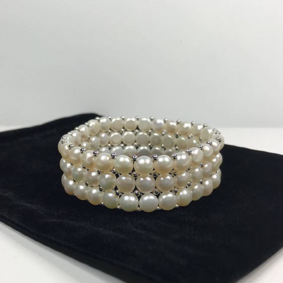 Bracelet 3-Row Pearl Stretch Bracelet r Pearl Elastic Bangle for Function /  Wedding (Pack Of Two). at Rs 140/piece | Pearl Bracelet in Mumbai | ID:  24828277912