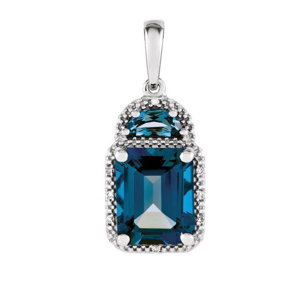 Gorgeous 4.16ctw Emerald Cut London Blue Topaz Pendant Necklace 14k Gold with Diamond Accents Deep Teal Topaz Jewelry Gift Mom Bride Wife