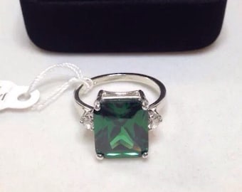 GORGEOUS 3.5ct Emerald & White Sapphire Sterling Silver Ring Size 5 6 7 8 9 Laboratory Emerald 7ct trending jewelry gifts Emerald cut Emeral