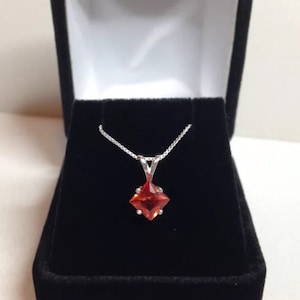 1.25ct Princess Cut Orange Padparadscha Sapphire 14kt Gold or Sterling Silver Solitaire Pendant Necklace Fine Jewelry Gifts Orange Sapphire