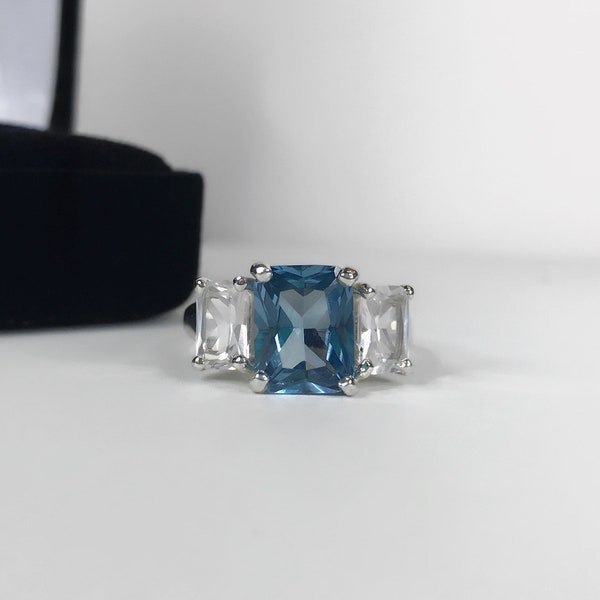 BEAUTIFUL 6ctw Blue Spinel & White Sapphire Sterling Silver Ring Sz 6 7 8 9 10 Trending Jewelry Gift Mother Bridal Wife Sky Blue Ring