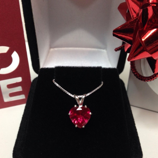 Beautiful Ruby & Sterling Silver Heart Solitaire Pendant Necklace Jewelry Trends and Trending Gemstones Jewelry Valentines Gifts