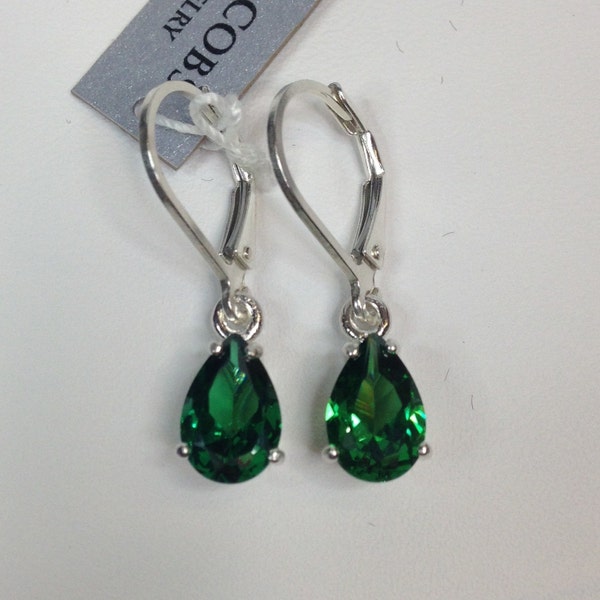 Beautiful 3ct Pear Cut Emerald Leverback Earrings Sterling Silver Dangle Trending Leverback Jewelry Gift Holiday Emerald teardrop dangle May