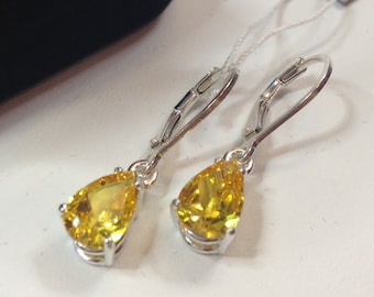 Beautiful 3ctw Pear Cut Canary Citrine Quartz Sterling Silver Leverback Earrings canary yellow Jewelry Trends Trending Gemstone Accents