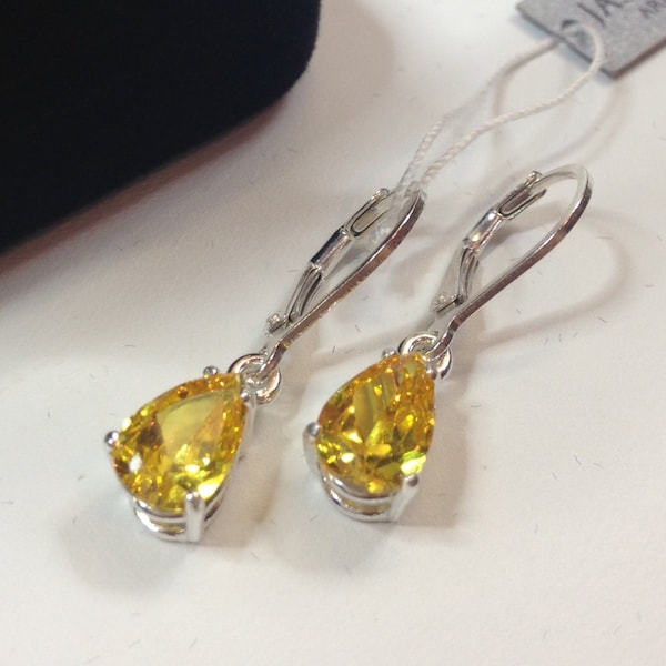 Beautiful 3ctw Pear Cut Canary Citrine Quartz Sterling Silver Leverback Earrings canary yellow Jewelry Trends Trending Gemstone Accents