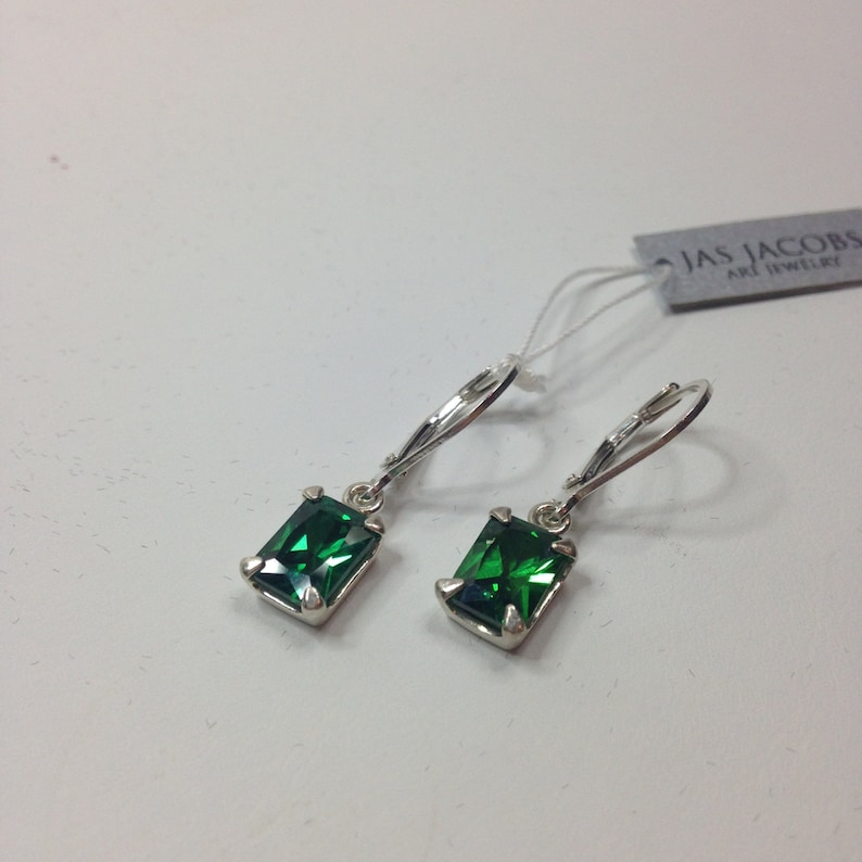 Beautiful 3ctw Emerald Cut Emerald Earrings Leverback Sterling | Etsy