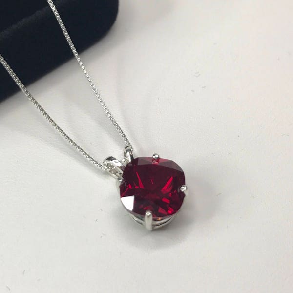 Beautiful 5ct Cushion Cut Ruby Pendant Necklace 14k Gold or Sterling Silver Fine Jewelry Trends Gift Mom Wife Cushion Square Ruby Necklace