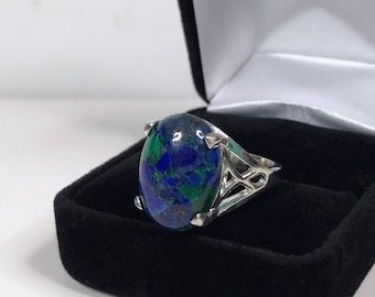 GENUINE 10ct Chrysocolla Ring Sz 8 Sterling Silver Cross Weave Ring Malichite Lapis Azurite Large Oval Chrysocolla Trending Jewelry Gift