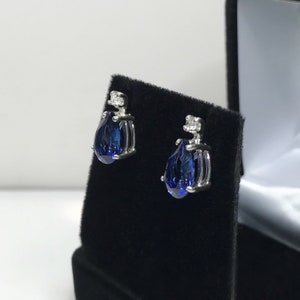 Beautiful 5ct Pear Cut Sapphire Earrings Blue & White Sapphire Post Jewelry Bridal Gift Mother Wife Daughter Teardrop Sapphire Earrings image 5