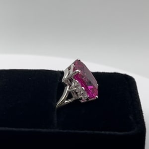 Gorgeous 6ct Emerald Cut Bright Pink Sapphire Ring with White Sapphire Accents Size 6 7 8 9 10 Jewelry Trends Mom Bride Wife Fiance Gift wi image 5