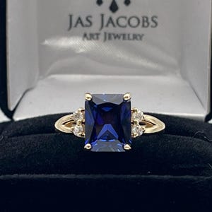Gorgeous 4ct Emerald Cut Sapphire Ring Diamond Ring 14k Gold 10k 5 6 7 8 9 10 Size Jewelry Gift Sapphire & Diamond Ring September Valentine