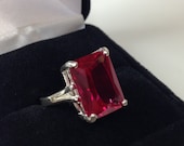 BEAUTIFUL 8ct Emerald Cut Ruby Ring Sterling Silver Sz 4 5 6