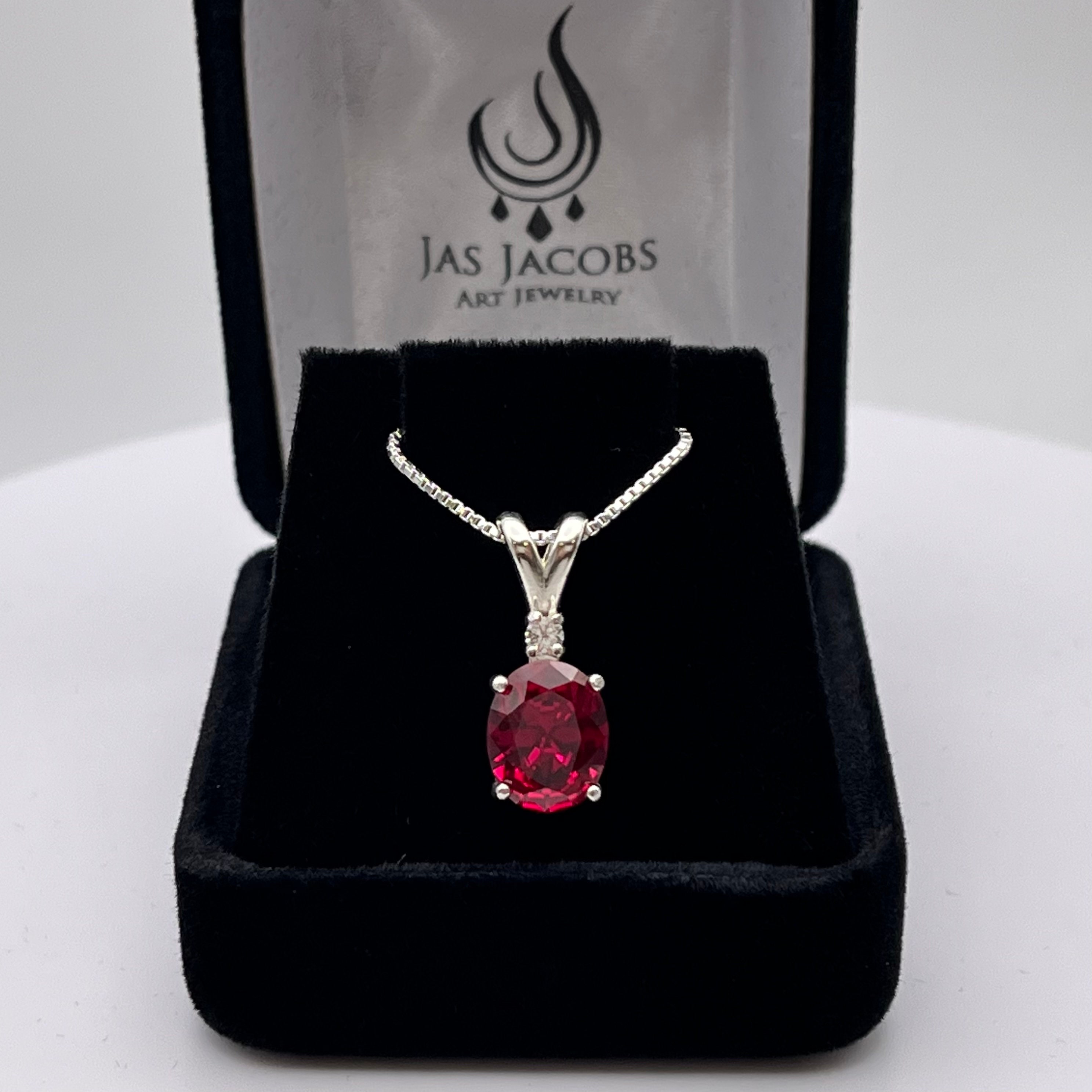 Beautiful 3ct Ruby Necklace Sterling Silver Pendant Necklace