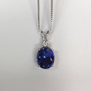 Gorgeous 3ct Blue & White Sapphire Sterling Silver Pendant Necklace Sapphire Septmeber Bride Wife Mom Gift Trending Jewelry 14kt Gold 18"