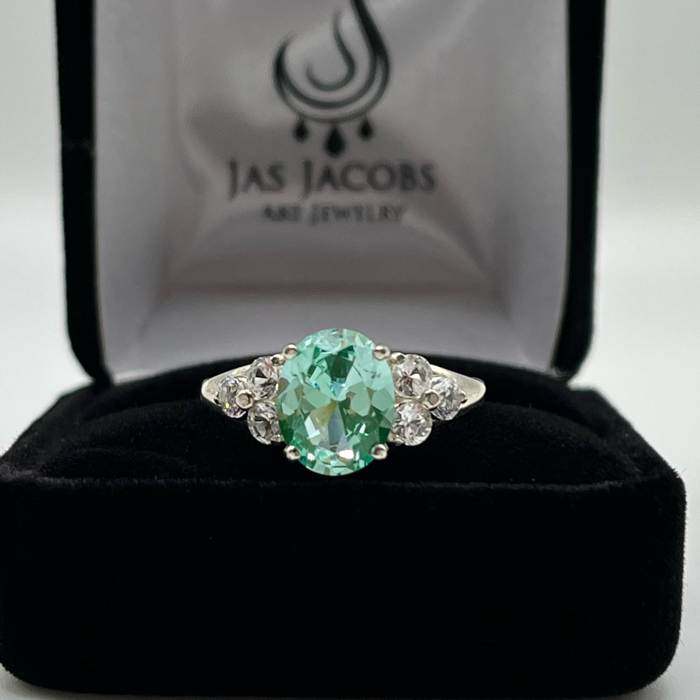 Beautiful 4ctw Sea Foam Green Spinel & White Topaz Ring
