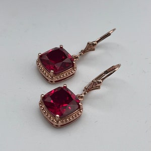 Beautiful 10ctw Cushion Cut Ruby Earrings 14k Rose Gold Vermeil Fine Jewelry Trends Square Ruby Gift Holiday Mom Wife Fiancé Jul