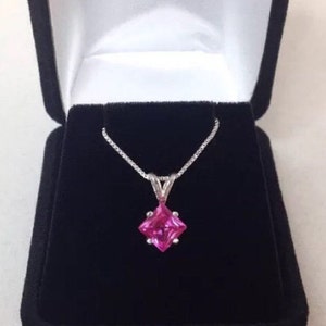1.2ct Princess Cut Pink Sapphire Sterling Silver Pendant Necklace Jewelry Trending Jewelry and Gemstones Pink Gemstone Sapphire