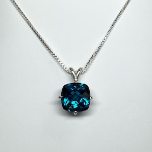 Gorgeous London Blue Spinel Necklace White Sapphire Sterling Silver Trending Jewelry Gift Mom Wife Deep Teal Blue Topaz Necklace