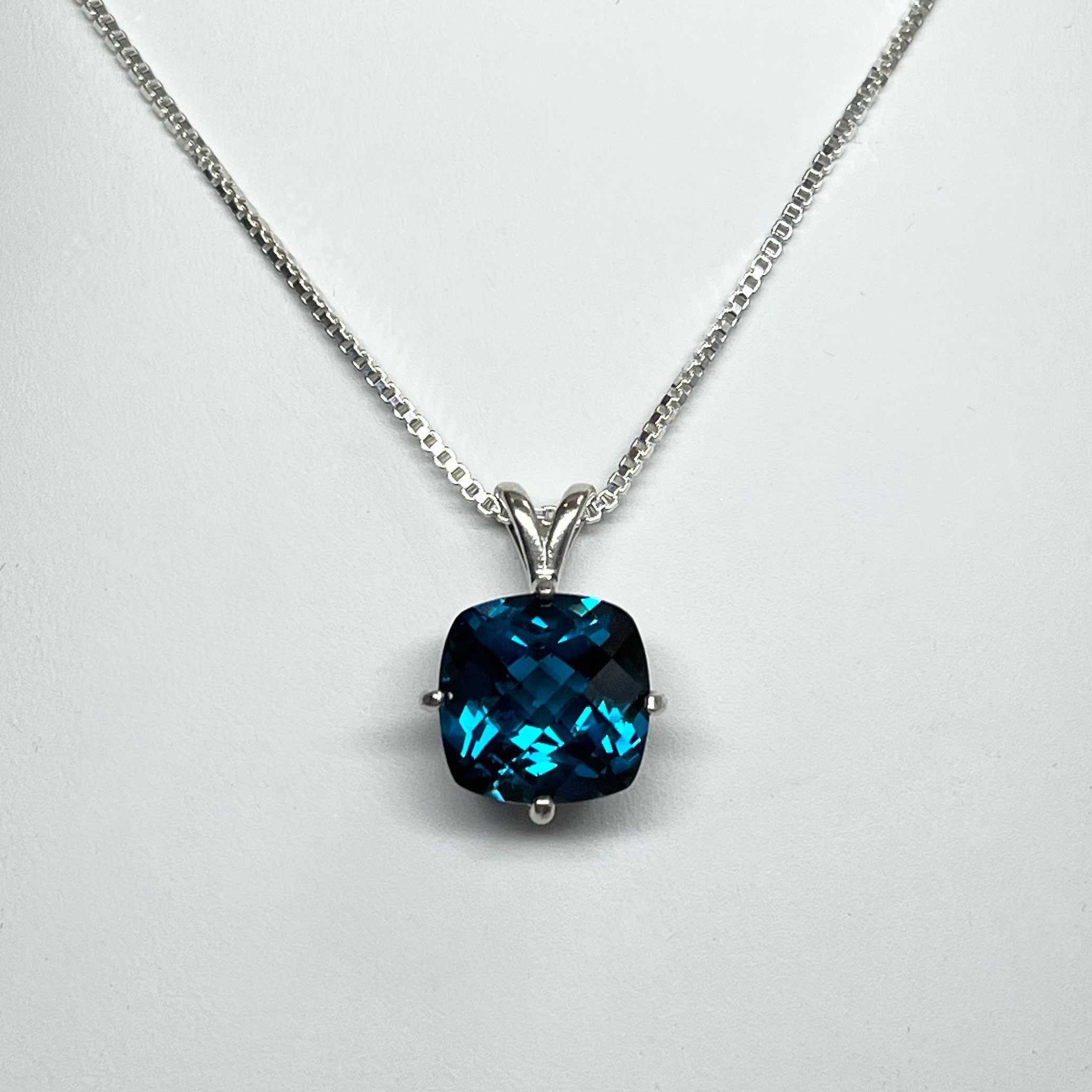 Gorgeous London Blue Spinel Necklace White Sapphire Sterling Silver Trending Jewelry Gift Deep Teal Blue Topaz Necklace