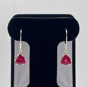 3.3ctw Trillion Cut Ruby Earrings Leverback Dangle Valentine Jewelry Gift July Birthstone Lab Grown