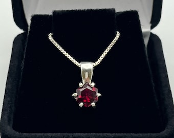 1ct Hexagon Ruby Necklace, Sterling Silver Solitaire Pendant