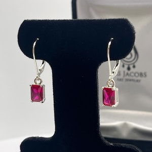 Beautiful 2ctw Emerald Cut Ruby Sterling Silver Drop Dangle Earrings Leverback Fine Jewelry Emerald Cut Ruby Earrings Jewelry Trends