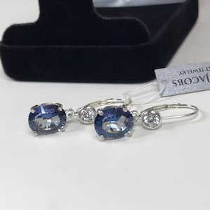 GORGEOUS 7ctw Iolite Quartz & White Sapphire Earrings Leverbacks Blue Trending Jewelry Gift Wife Mom Fiancé Daughter Friend Bridal Baby Blue