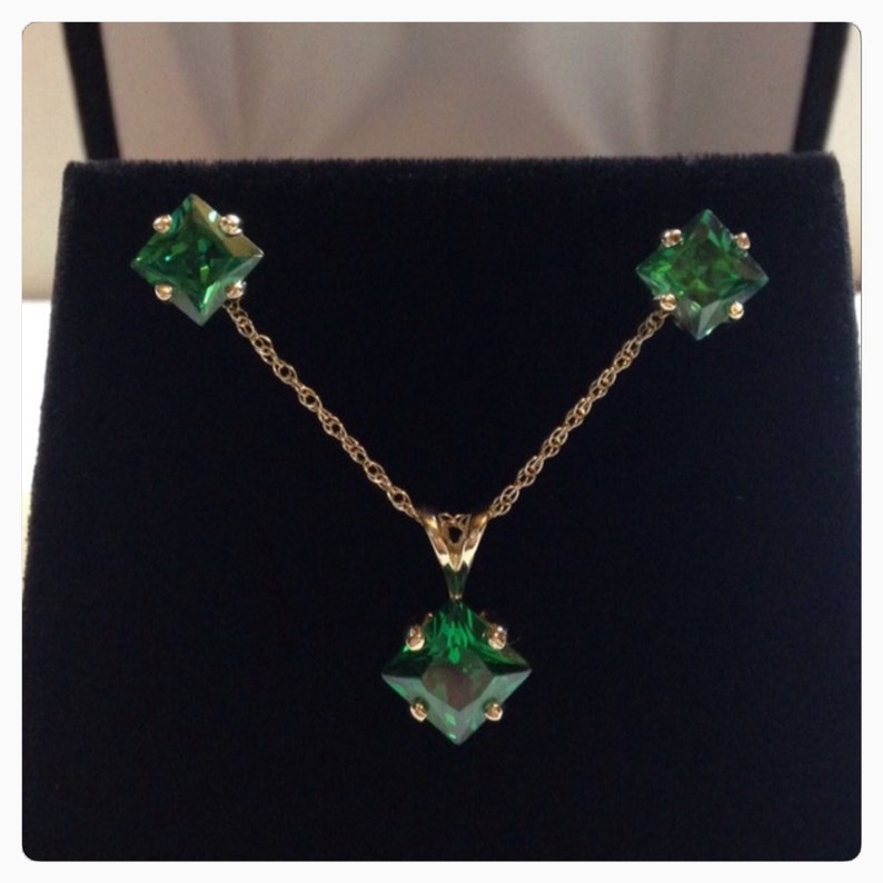 Beautiful Princess Cut Emeralds Sterling Silver Or 14kt Gold Image 0