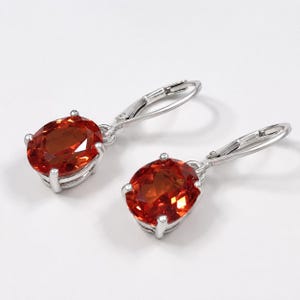6CTW Oval Padparadscha Sapphire Earrings,  Orange Gemstone, Sterling Silver