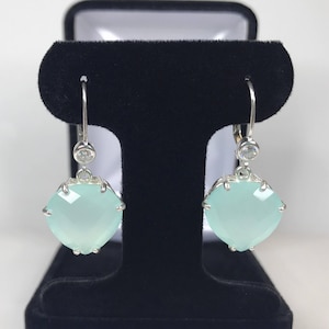 Beautiful 13ctw Aquamarine Chalcedony Earrings Sterling Silver Gemstone Leverback Dangle Trending Jewelry Gifts