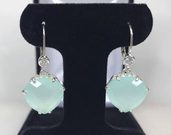 13ctw Aquamarine Chalcedony Earrings Sterling Silver Gemstone Leverback Dangle Trending Jewelry Gifts