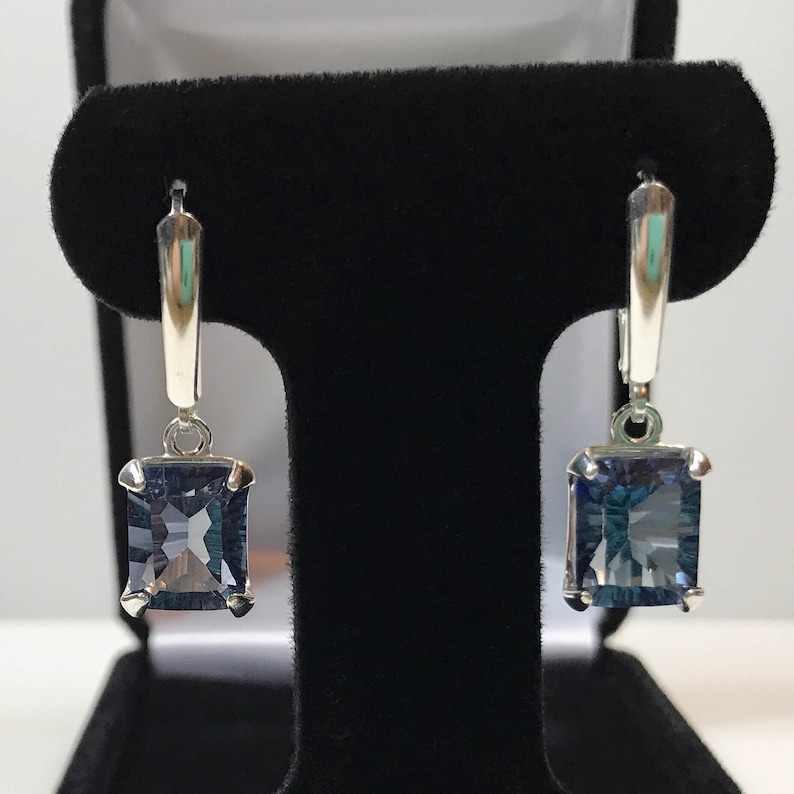 GORGEOUS 8ct Iolite Quartz Earrings Shield Leverbacks Blue Trending Jewelry Gift Wife Mom Fiancé Daughter Friend Bridal Baby Blue Iolite image 3
