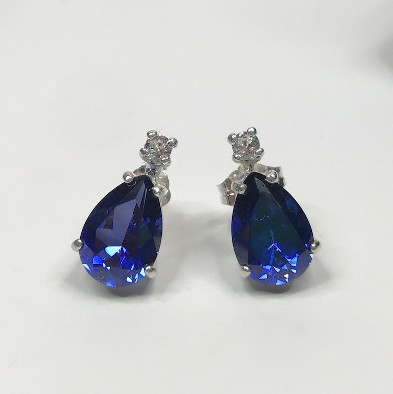 Beautiful 5ct Pear Cut Sapphire Earrings Blue & White Sapphire Post Jewelry Bridal Gift Mother Wife Daughter Teardrop Sapphire Earrings image 2