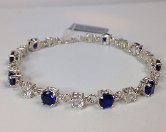 Beautiful 10ct Brilliant Cut Blue & White Sapphire Bracelet Sterling Silver September Mom Bride Wife Ladies Gift Sapphire Tennis 7" 7.75" 8"