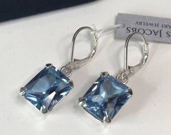 BEAUTIFUL 12ctw Emerald Cut Blue Spinel Leverback Earrings Sterling Silver Trending Jewelry Gift Blue Topaz Gift Wife Mom