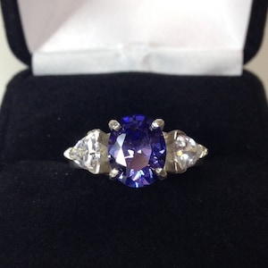 Beautiful 4cts Tanzanite & White Sapphire Ring Size 5 6 7 8 9 10 Sterling Silver Oval Cut Tanzanite Ring with Trillion Accents Jewelry Gift