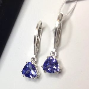 Beautiful 3ctw Trillion Cut Tanzanite & Sterling Silver Earrings Trillion Cut Tanzanite Leverback Fine Jewelry Trends Tanzanite Earrings image 5