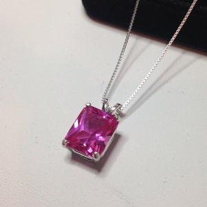 BEAUTIFUL Emerald Cut 4ct Pink Sapphire Sterling Silver Emerald Cut Pendant Necklace 18" Jewelry Trends Trending Jewelry and Gemstones Gift