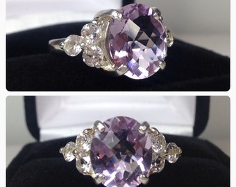 BEAUTIFUL 6.5ctw Lavender Amethyst & White Sapphire Ring Sterling Silver Oval Cut Amethyst Lilac 6 7 8 9 10 Gift Wife Fiancé Rose de france