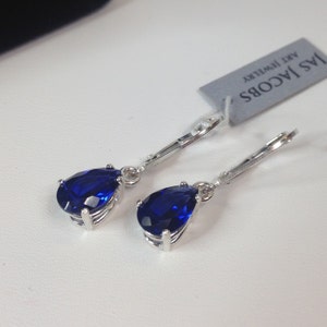 Beautiful 3ctw Sapphire Sterling Silver Earrings Pear Cut Blue Sapphire Leverback earrings Trending Jewelry Gift Trends   September