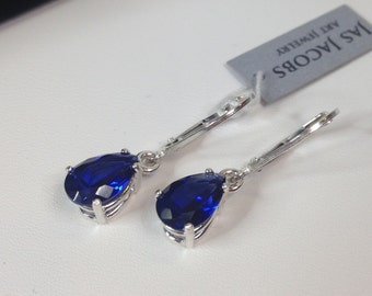 Mooie 3ctw Sapphire Sterling Silver Oorbellen Pear Cut Blue Sapphire Leverback oorbellen Trending Sieraden Cadeau Trends bruid moeder September